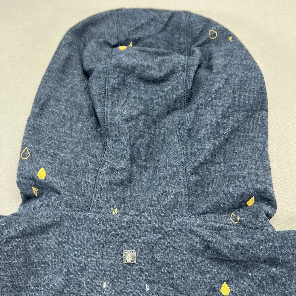 Volcom Hoodie Men XL Heather Blue Paint Splatter Cotton Kangaroo Pocket Pullover